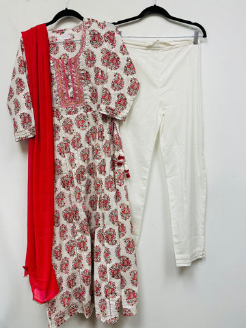 RFSS1013 - Powder Blue Silk Cotton Suit with Banarasi Yoke. Comes with Pants Heavy Banarasi Dupatta
