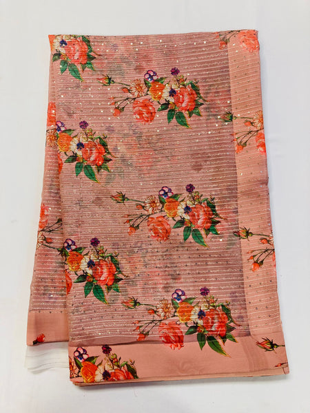 TKS102 - Pure Chiffon Saree in Pink with all over Sequin work (with stitched Blouse)