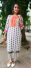 RFSS1539 - Muslin Kurta sequence work on yoke comes with pant.