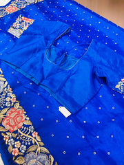 AK007 -Silk organza saree with parsi work embroidery. Comes with stitched blouse size 38, can be altered to size 42