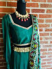 AFL1016 - Pure Chiffon green lehenga with full sleeve. come with pure gajii silk dupatta. Comes with stitched blouse.