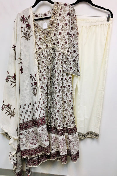 RBD007 -Full suit in Pure mul soft cotton in Block Print Gown. Comes with Dupatta