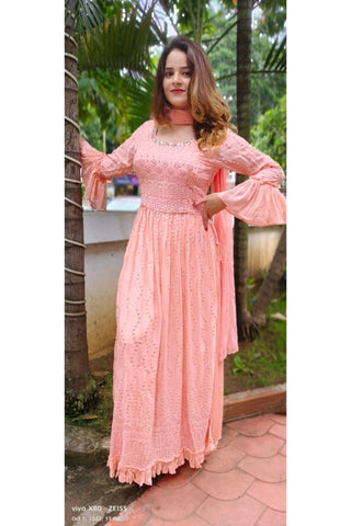 RFSS1238 - Foil Mirror long Kurta in Naira cut. Comes with Chiffon Sharara and Dupatta