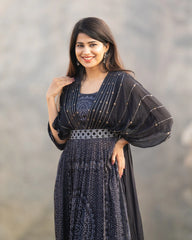 RFSS1417 - chiffon kaftan style thread embroided nyra cut kurta with pants