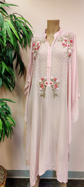 RFSS265  - Pink Unstitched Georgette Kurta with Pearl Work