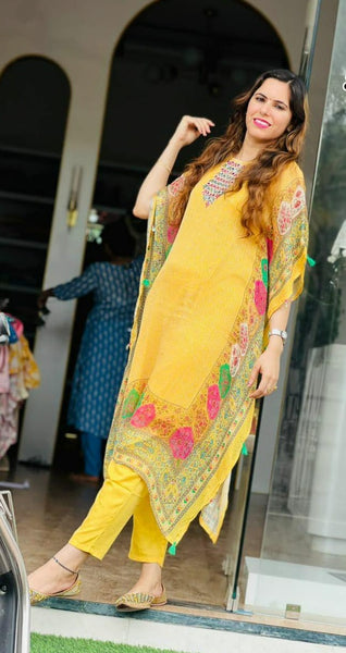 RFSS1140 - Chiffon Digital Print Sequin Embroided Kaftan suit. Comes with inner and straight pants.