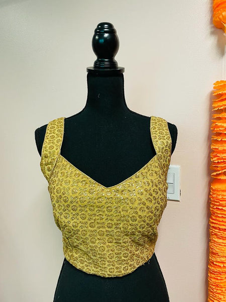 AMI159-Desginer Gold Sequin Work Sleeveless Blouse. Can be altered up to size 46