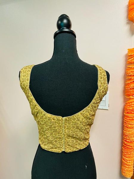 AMI159-Desginer Gold Sequin Work Sleeveless Blouse. Can be altered up to size 46