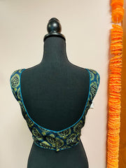 DKF137-Sabhya Sachi desgign Modal Silk Ajrak sleeveless blouse. Can be altered up to size 42