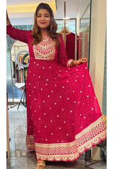 RFSS1125 - Pure Chiffon Lehriya Floor Length Gown with Heavy Gota work Embroidery