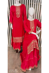 RFSS1344 - Embroided Cotton Double Layered Gown In Red.