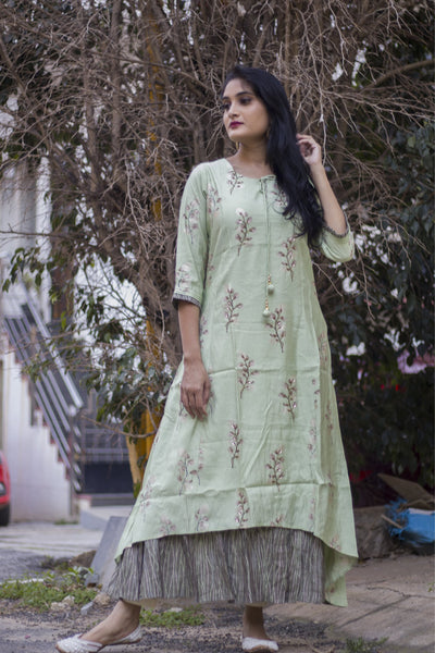 RFSS621 - Mint Green Floral Gown with attched Inner