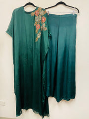 RFSS1027 - Indo Western Heavy Embroidered Kaftan in Chinnon. Comes with Short lining and Palazzo
