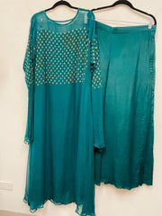 RFSS1028 - Party Wear Dress in Bottle Green with Heavy Embroidery on Yoke and Sleeves. Comes with Palazzo and Dupatta