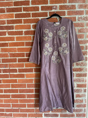 RFSS1139 - Muslin Suit in Purple with Embroidery on Yoke. Comes with straight pants and digital print Organza Dupatta