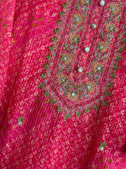 RFSS1148 - Chiffon Full Suit in Dark Pink with all over Embroidery. Comes with straight pants and Chiffon Dupatta