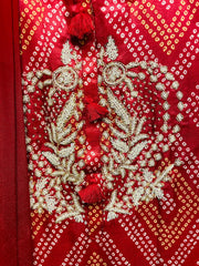 RFSS635 - Pure Modal Satin Bandhej Kurta with heavy embroidery. Comes with Lehenga and Dupatta