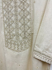 RFSS772 - Linen Khaadi Kurta in Off-white with Gold Threaded Embroidery on yoke.
