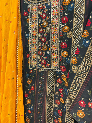 RFSS793 - Heavy Rayon Kurti with Embroidery on Yoke. Comes with Bandhini Sharara and Pure Chiffon Bandhini Dupatta