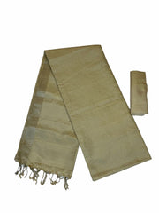 HPSS14 - Pure Handloom Soft Silk Kanchivaram Brocade Saree in Beige with Zari Pallu