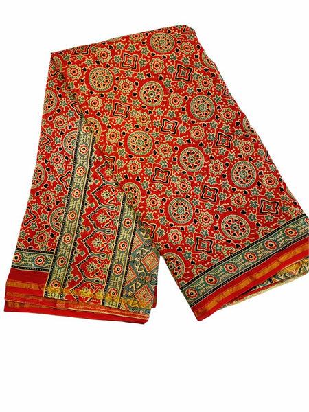 SGCS2 - Pure Chanderi Saree in Red Ajrakh print
