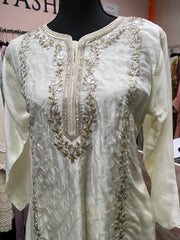 RFSS1337 - Chanderi Suit In Cream Color With Heavy Embroidery. Comes With Pants And Dupatta