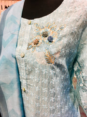 RFSS1324 - Soft Cotton Hakoba Kurta With Embroidery Win Sky Blue. Come With Pants And Dupatta