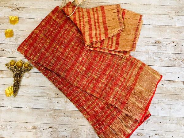 KSP202 - Handwoven ketia cotton saree. Comes with stitched blouse size 38,can be altered to 42