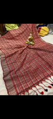 KSP202 - Handwoven ketia cotton saree. Comes with stitched blouse size 38,can be altered to 42
